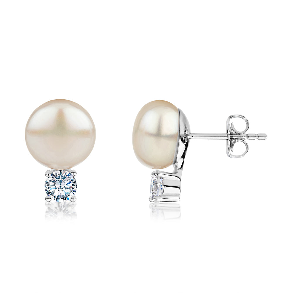 Cultured freshwater pearl stud earrings in sterling silver - Image 2