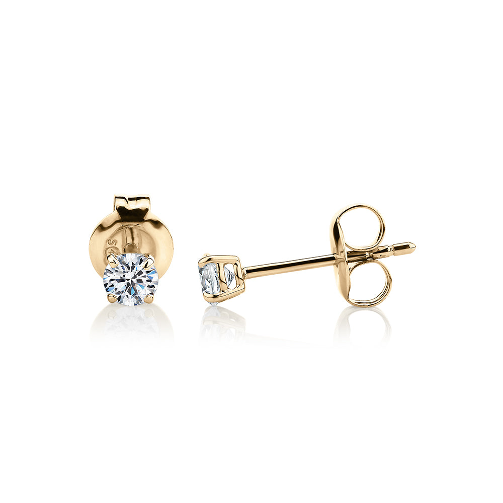 Round Brilliant stud earrings with 0.25 carats* of diamond simulants in 10 carat yellow gold - Image 2