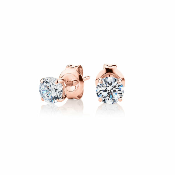 Round Brilliant stud earrings with 1 carat* of diamond simulants in 10 carat rose gold