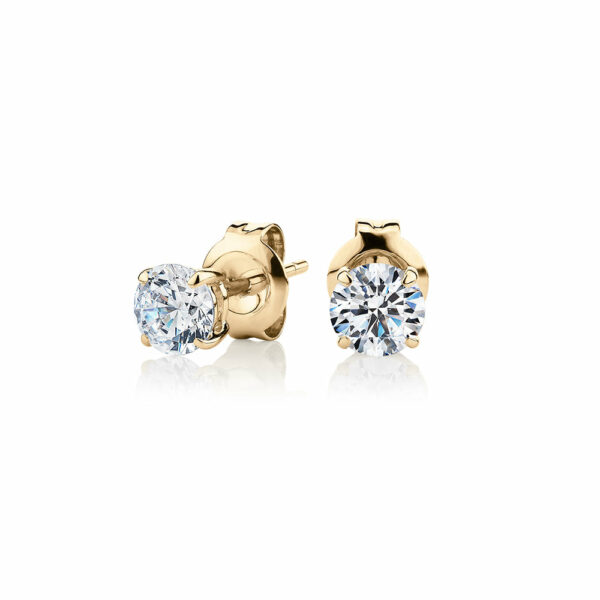 Round Brilliant stud earrings with 1 carat* of diamond simulants in 10 carat yellow gold