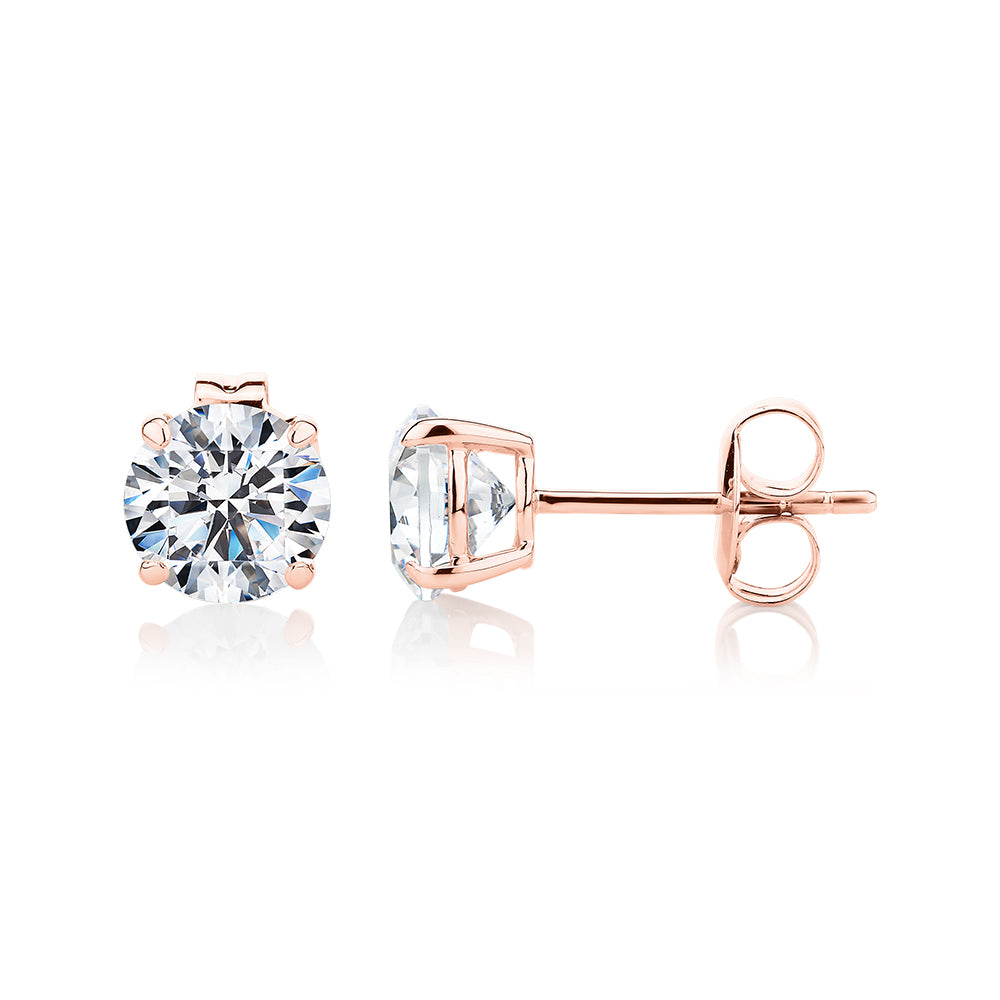 Round Brilliant stud earrings with 2 carats* of diamond simulants in 10 carat rose gold - Image 2