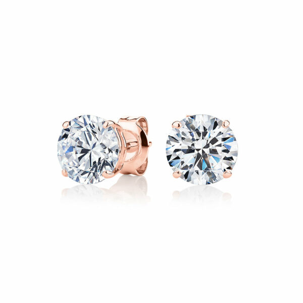 Round Brilliant stud earrings with 3 carats* of diamond simulants in 10 carat rose gold