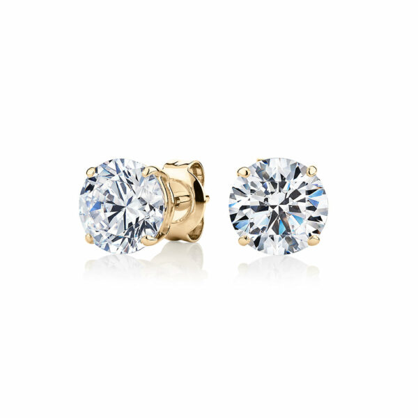 Round Brilliant stud earrings with 3 carats* of diamond simulants in 10 carat yellow gold