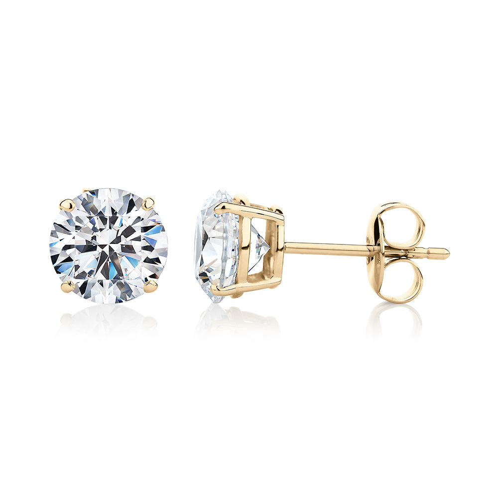 Round Brilliant stud earrings with 3 carats* of diamond simulants in 10 carat yellow gold - Image 2