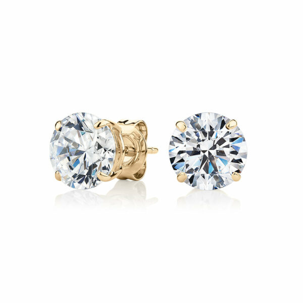 Round Brilliant stud earrings with 4 carats* of diamond simulants in 10 carat yellow gold