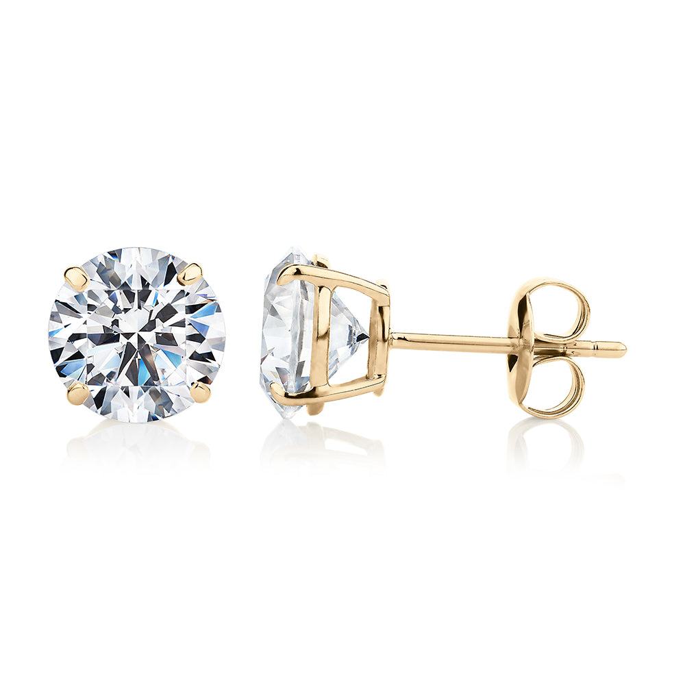 Round Brilliant stud earrings with 4 carats* of diamond simulants in 10 carat yellow gold - Image 2