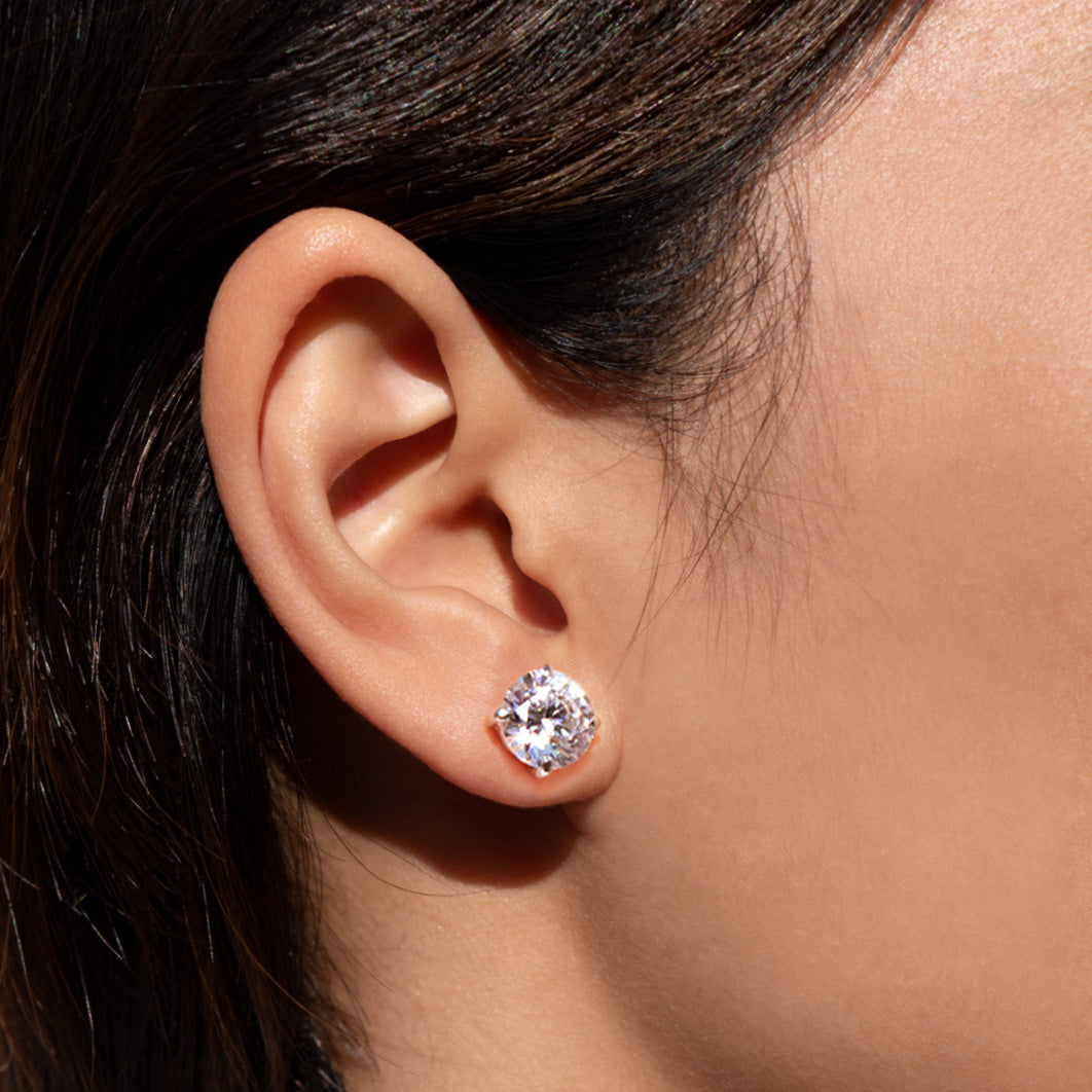 Round Brilliant stud earrings with 6 carats* of diamond simulants in 10 carat white gold - Image 3