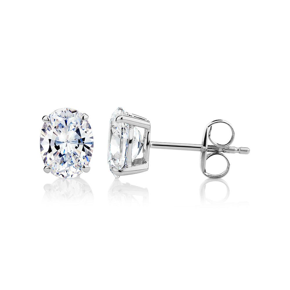 Oval stud earrings with 2 carats* of diamond simulants in 10 carat white gold - Image 2