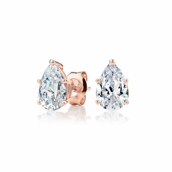 Pear stud earrings with 2 carats* of diamond simulants in 10 carat rose gold