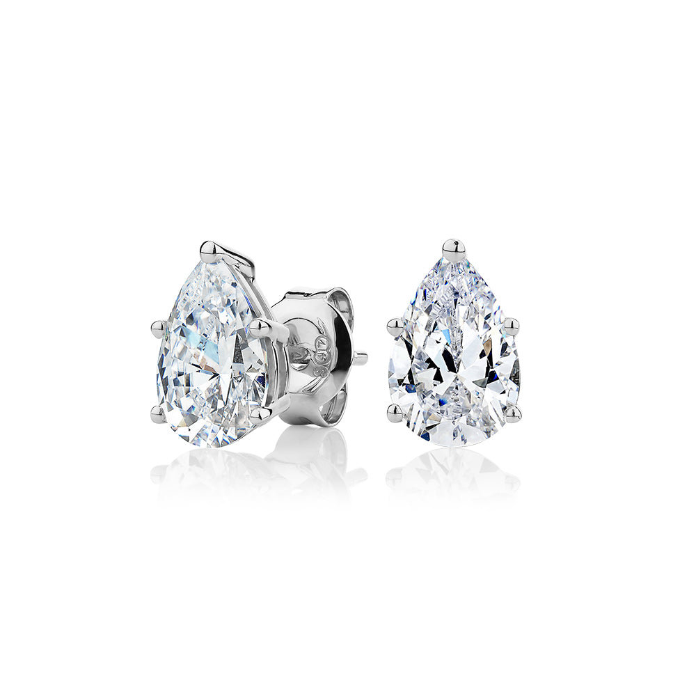 Pear stud earrings with 2 carats* of diamond simulants in 10 carat white gold