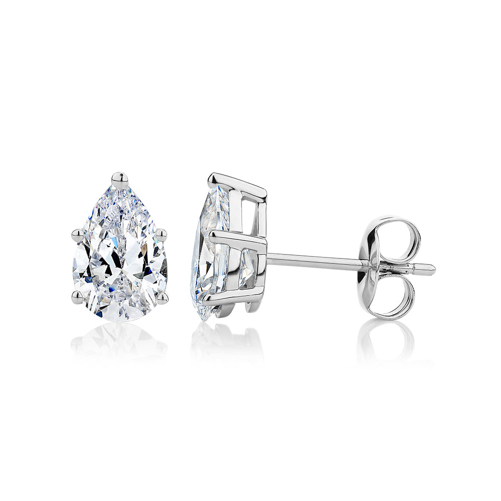 Pear stud earrings with 2 carats* of diamond simulants in 10 carat white gold - Image 2