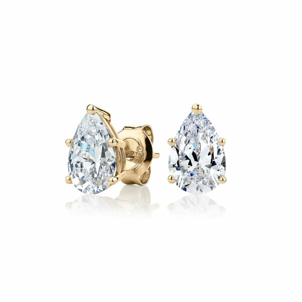 Pear stud earrings with 2 carats* of diamond simulants in 10 carat yellow gold