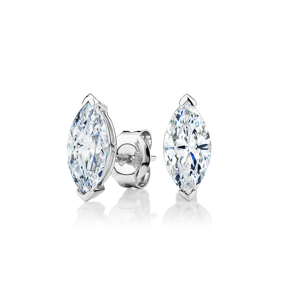 Marquise stud earrings with 2 carats* of diamond simulants in 10 carat white gold
