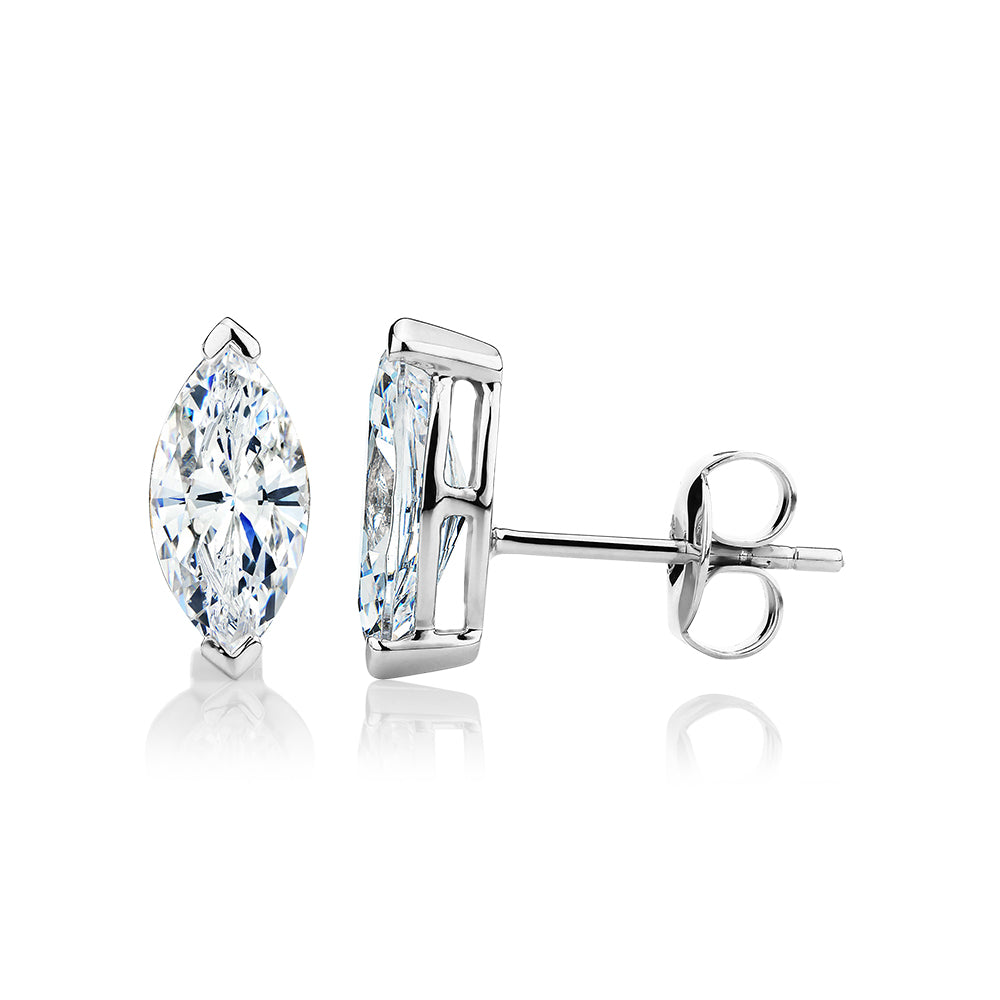 Marquise stud earrings with 2 carats* of diamond simulants in 10 carat white gold - Image 2