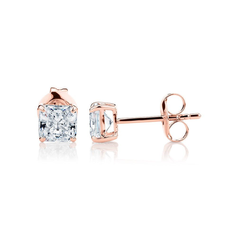 Princess Cut stud earrings with 1 carat* of diamond simulants in 10 carat rose gold - Image 2
