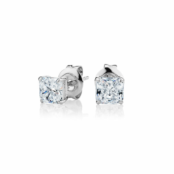 Princess Cut stud earrings with 1 carat* of diamond simulants in 10 carat white gold