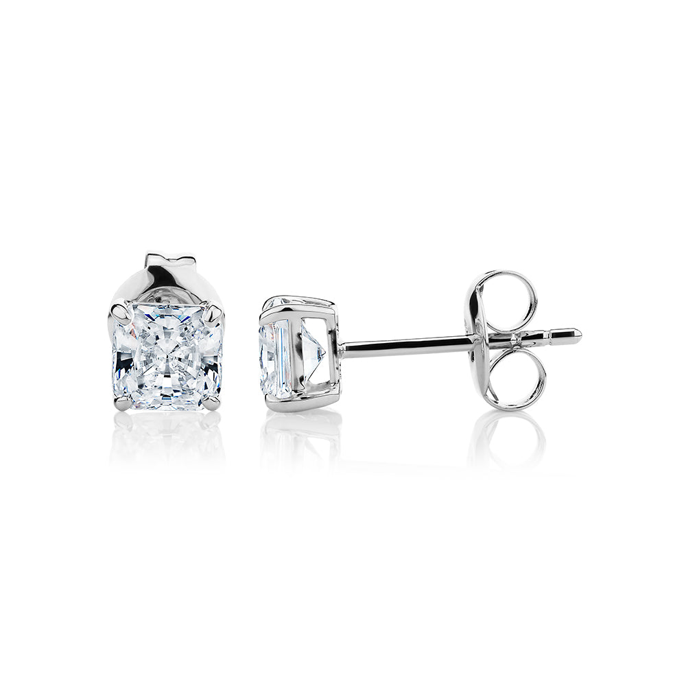 Princess Cut stud earrings with 1 carat* of diamond simulants in 10 carat white gold - Image 2