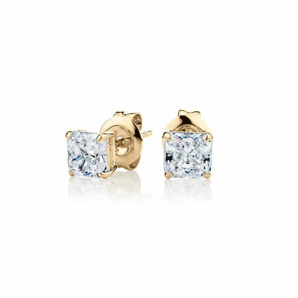 Princess Cut stud earrings with 1 carat* of diamond simulants in 10 carat yellow gold