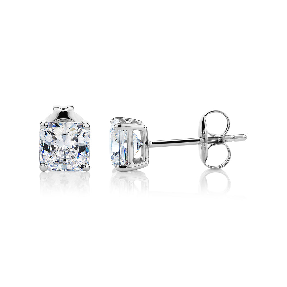 Princess Cut stud earrings with 1.5 carats* of diamond simulants in 10 carat white gold - Image 2