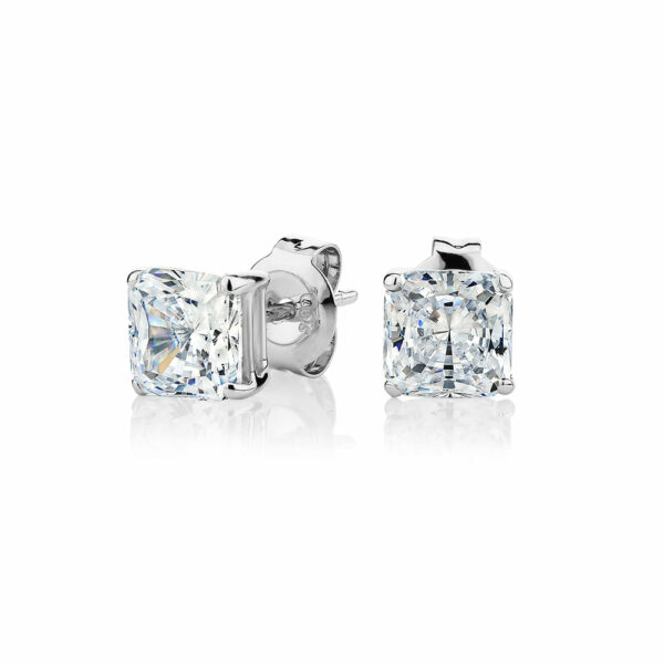 Princess Cut stud earrings with 2 carats* of diamond simulants in 10 carat white gold
