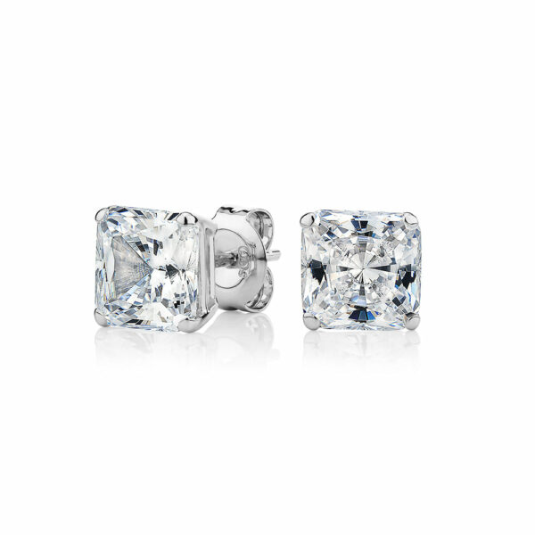 Princess Cut stud earrings with 3 carats* of diamond simulants in 10 carat white gold