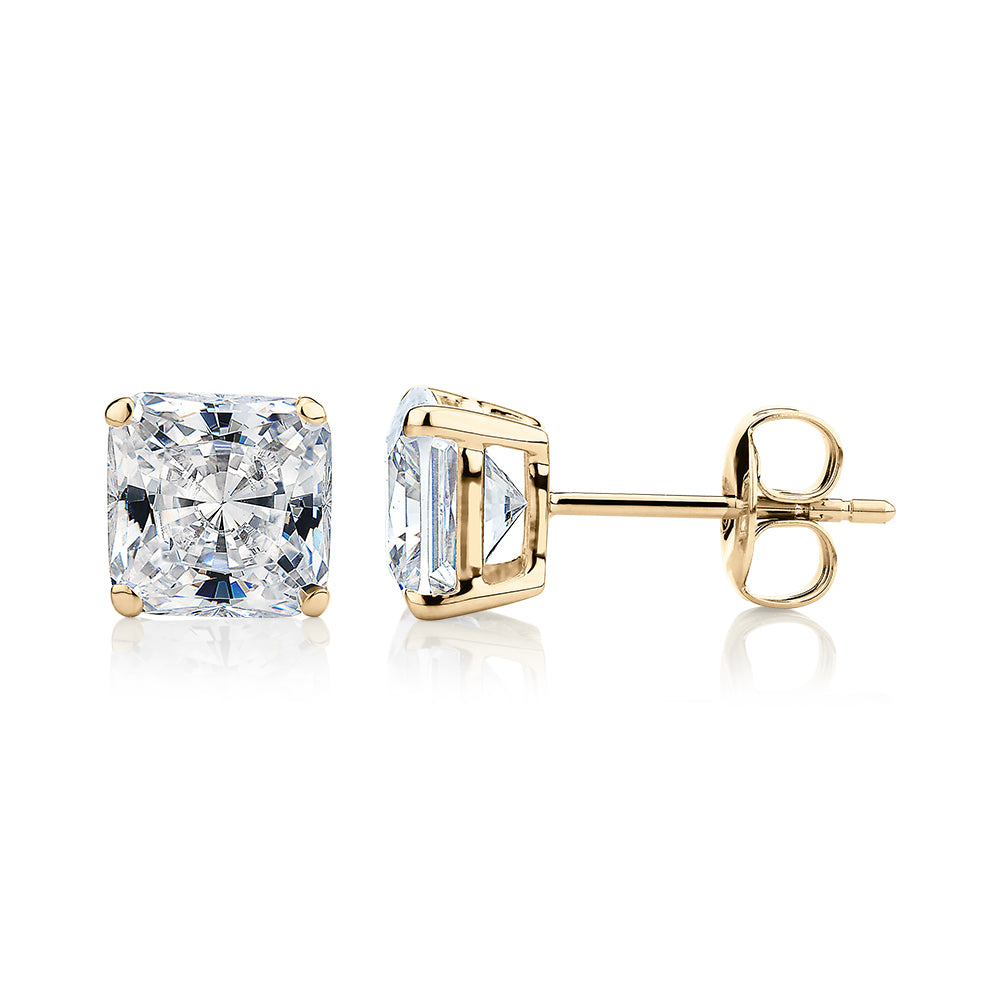 Princess Cut stud earrings with 3 carats* of diamond simulants in 10 carat yellow gold - Image 2