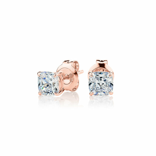 Cushion stud earrings with 1 carat* of diamond simulants in 10 carat rose gold