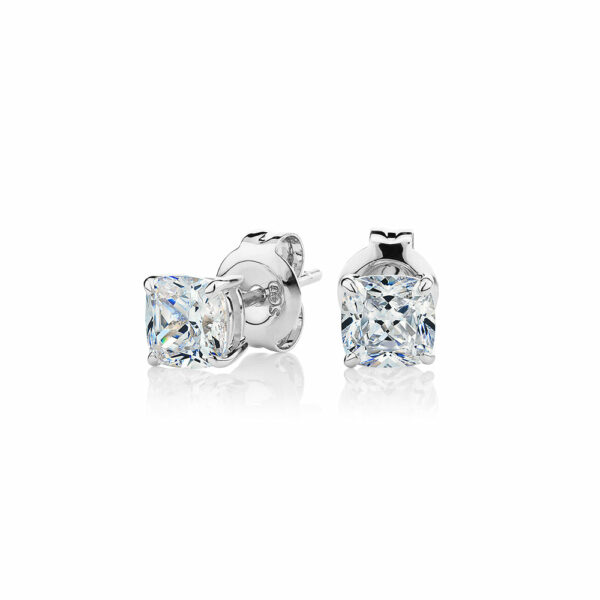 Cushion stud earrings with 1 carat* of diamond simulants in 10 carat white gold