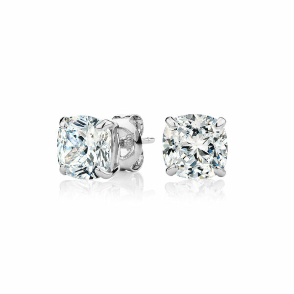 Cushion stud earrings with 3 carats* of diamond simulants in 10 carat white gold