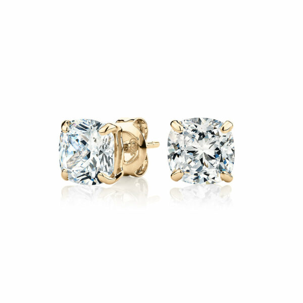 Cushion stud earrings with 3 carats* of diamond simulants in 10 carat yellow gold