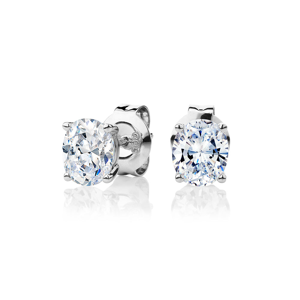 Oval stud earrings with 1.22 carats* of diamond simulants in 10 carat white gold