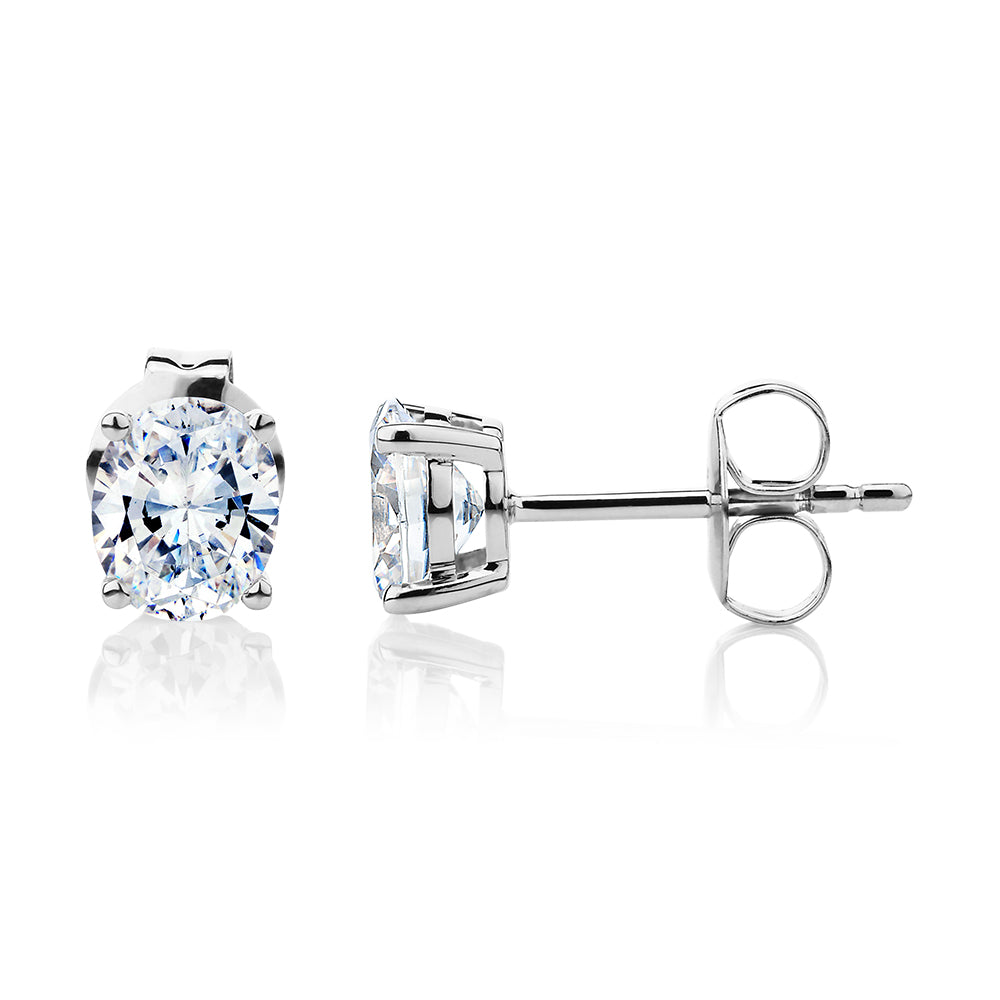 Oval stud earrings with 1.22 carats* of diamond simulants in 10 carat white gold - Image 2