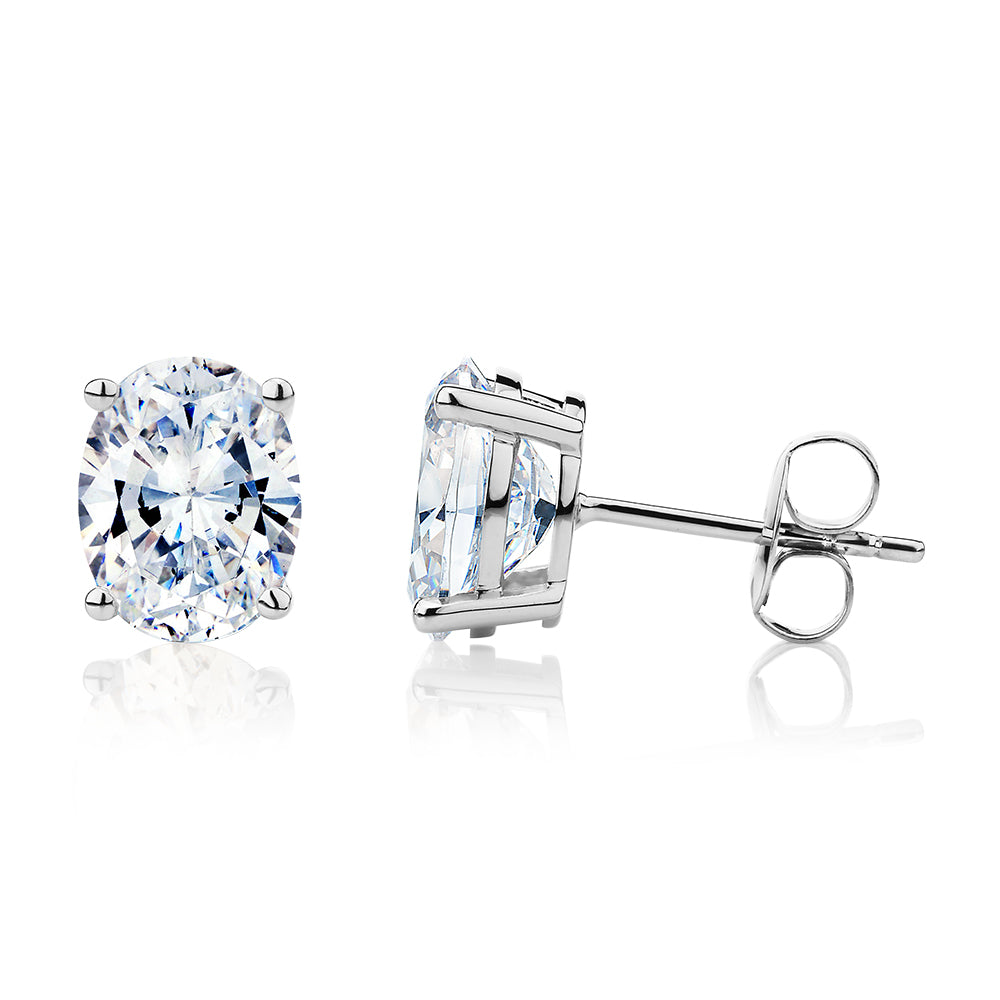Oval stud earrings with 3.72 carats* of diamond simulants in 10 carat white gold - Image 2