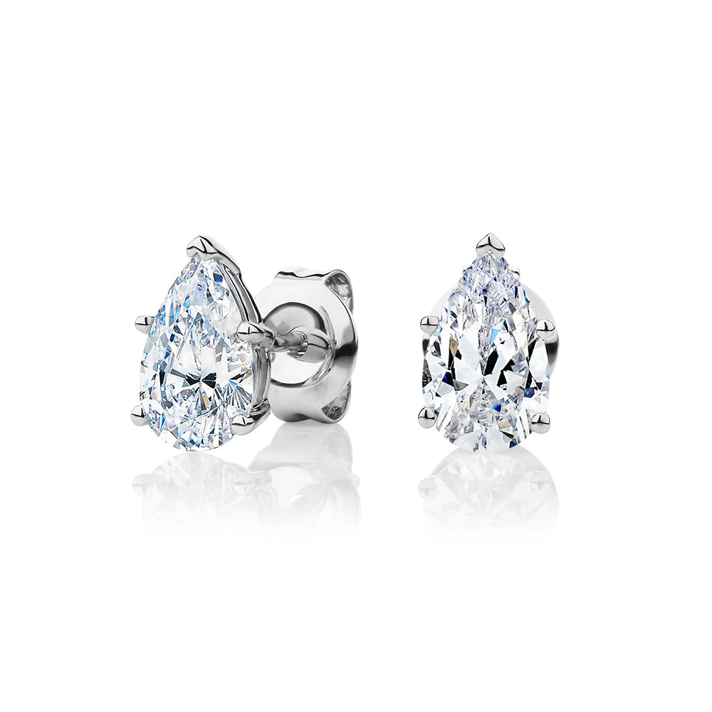 Pear stud earrings with 1.62 carats* of diamond simulants in 10 carat white gold