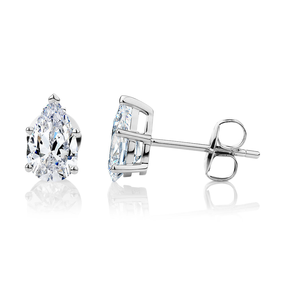 Pear stud earrings with 1.62 carats* of diamond simulants in 10 carat white gold - Image 2