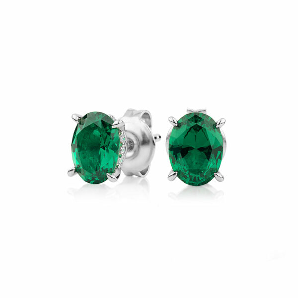 Oval and Round Brilliant stud earrings with emerald and diamond simulants in sterling silver