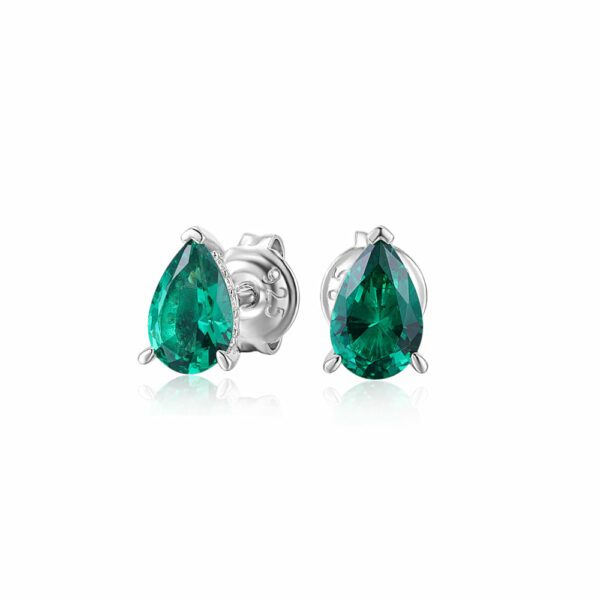 Pear stud earrings with emerald simulants in sterling silver