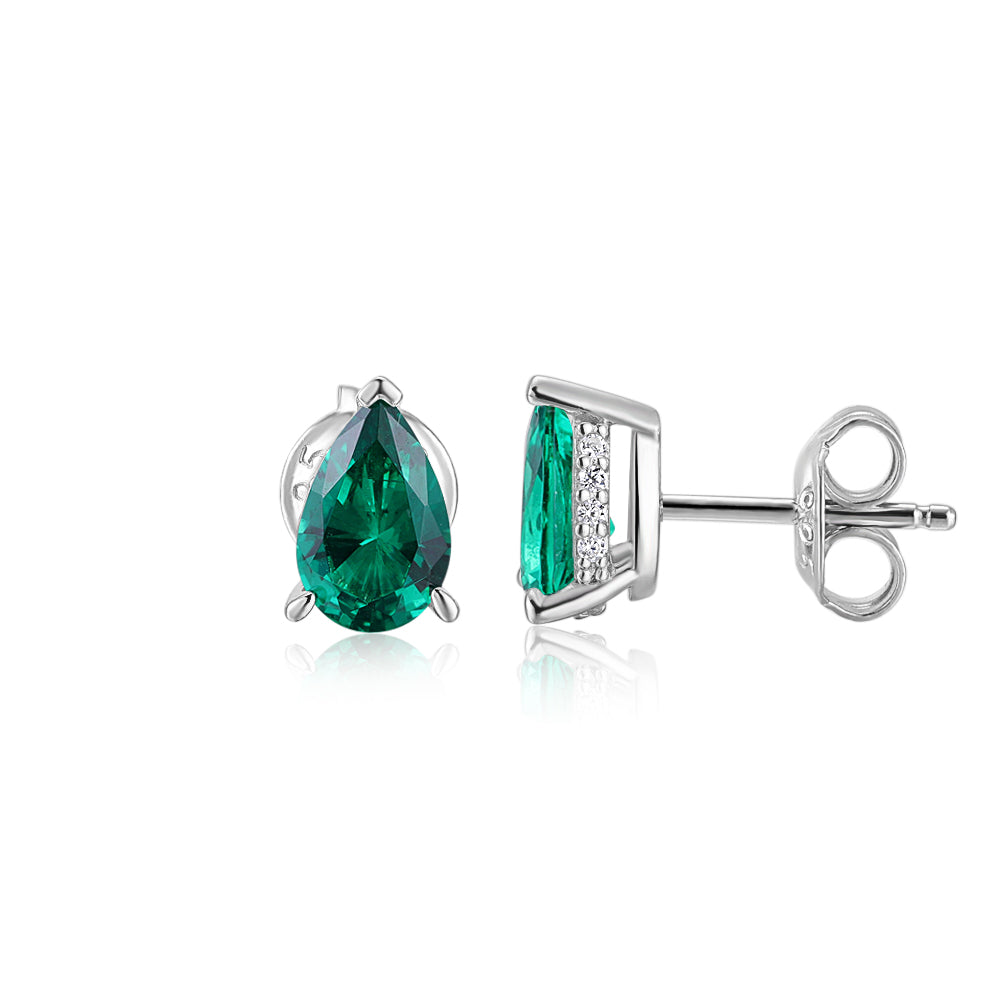 Pear stud earrings with emerald simulants in sterling silver - Image 2