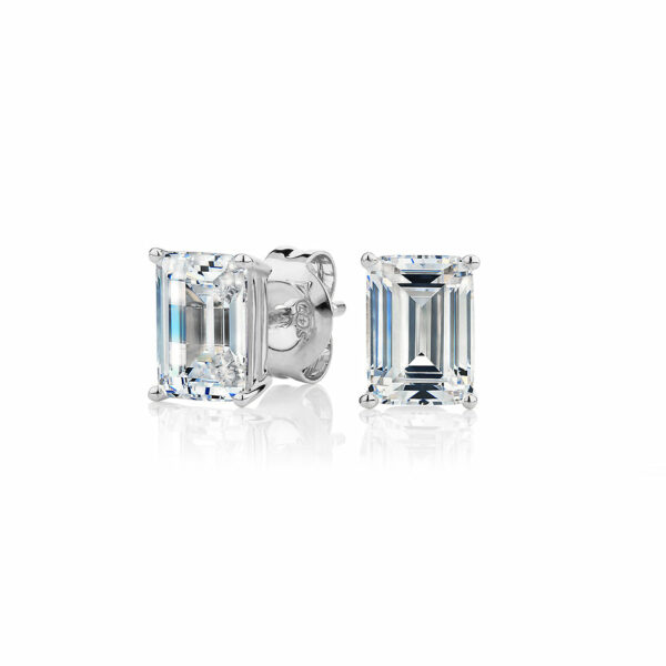 Emerald Cut stud earrings with 2 carats* of diamond simulants in 10 carat white gold