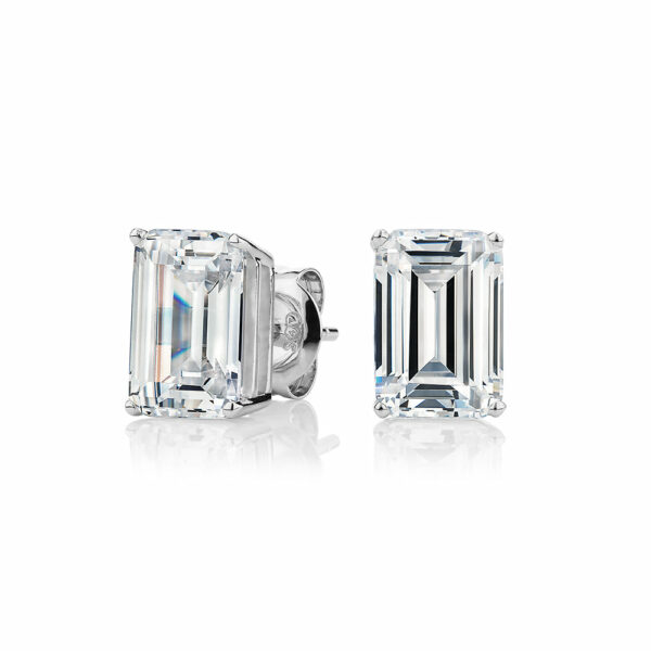 Emerald Cut stud earrings with 3 carats* of diamond simulants in 10 carat white gold