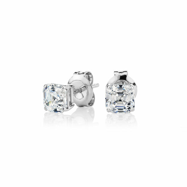 Asscher stud earrings with 1 carats* of diamond simulants in 10 carat white gold