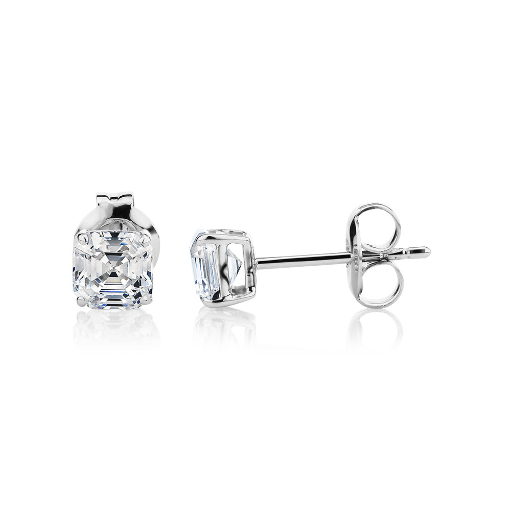 Asscher stud earrings with 1 carats* of diamond simulants in 10 carat white gold - Image 2