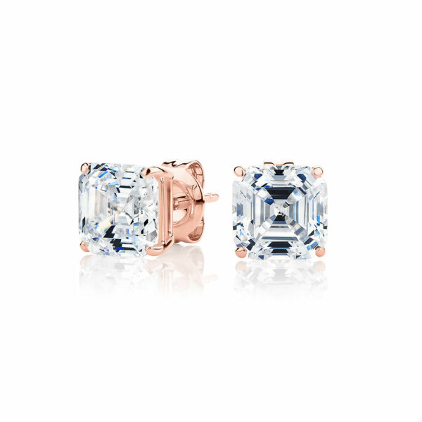 Asscher stud earrings with 3 carats* of diamond simulants in 10 carat rose gold