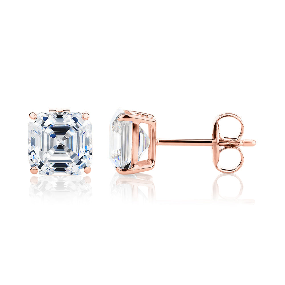 Asscher stud earrings with 3 carats* of diamond simulants in 10 carat rose gold - Image 2