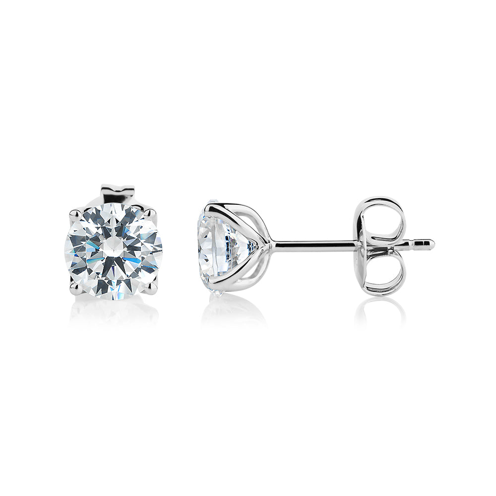 Round Brilliant stud earrings with 2 carats* of diamond simulants in 10 carat white gold - Image 2