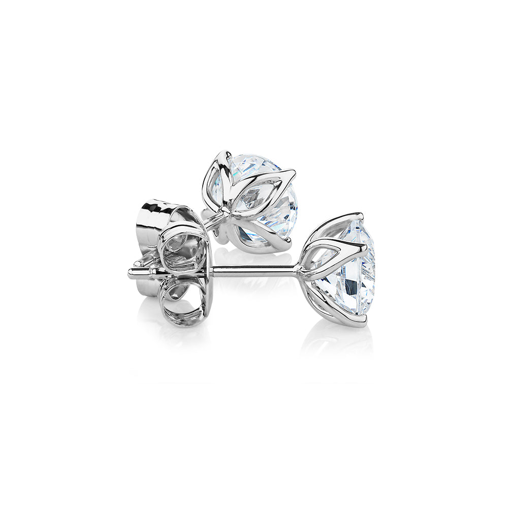Round Brilliant stud earrings with 2 carats* of diamond simulants in 10 carat white gold - Image 3