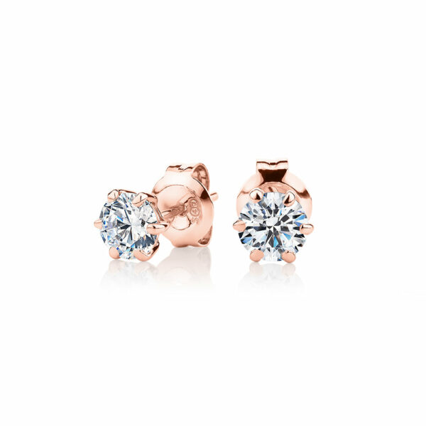Round Brilliant stud earrings with 1 carat* of diamond simulants in 10 carat rose gold