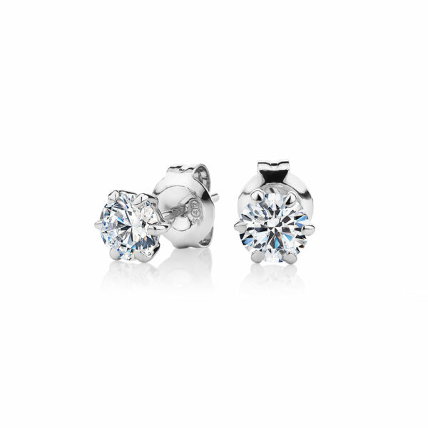 Round Brilliant stud earrings with 1 carat* of diamond simulants in 10 carat white gold