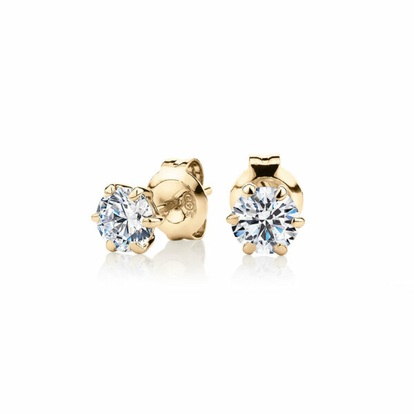 Round Brilliant stud earrings with 1 carat* of diamond simulants in 10 carat yellow gold