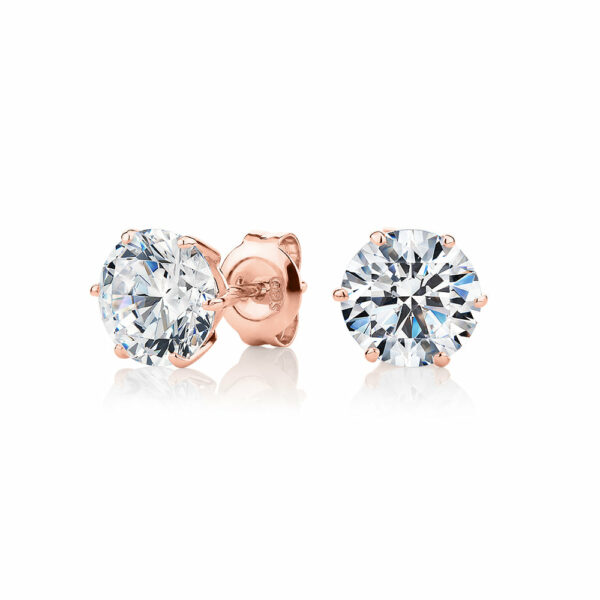 Round Brilliant stud earrings with 3 carats* of diamond simulants in 10 carat rose gold